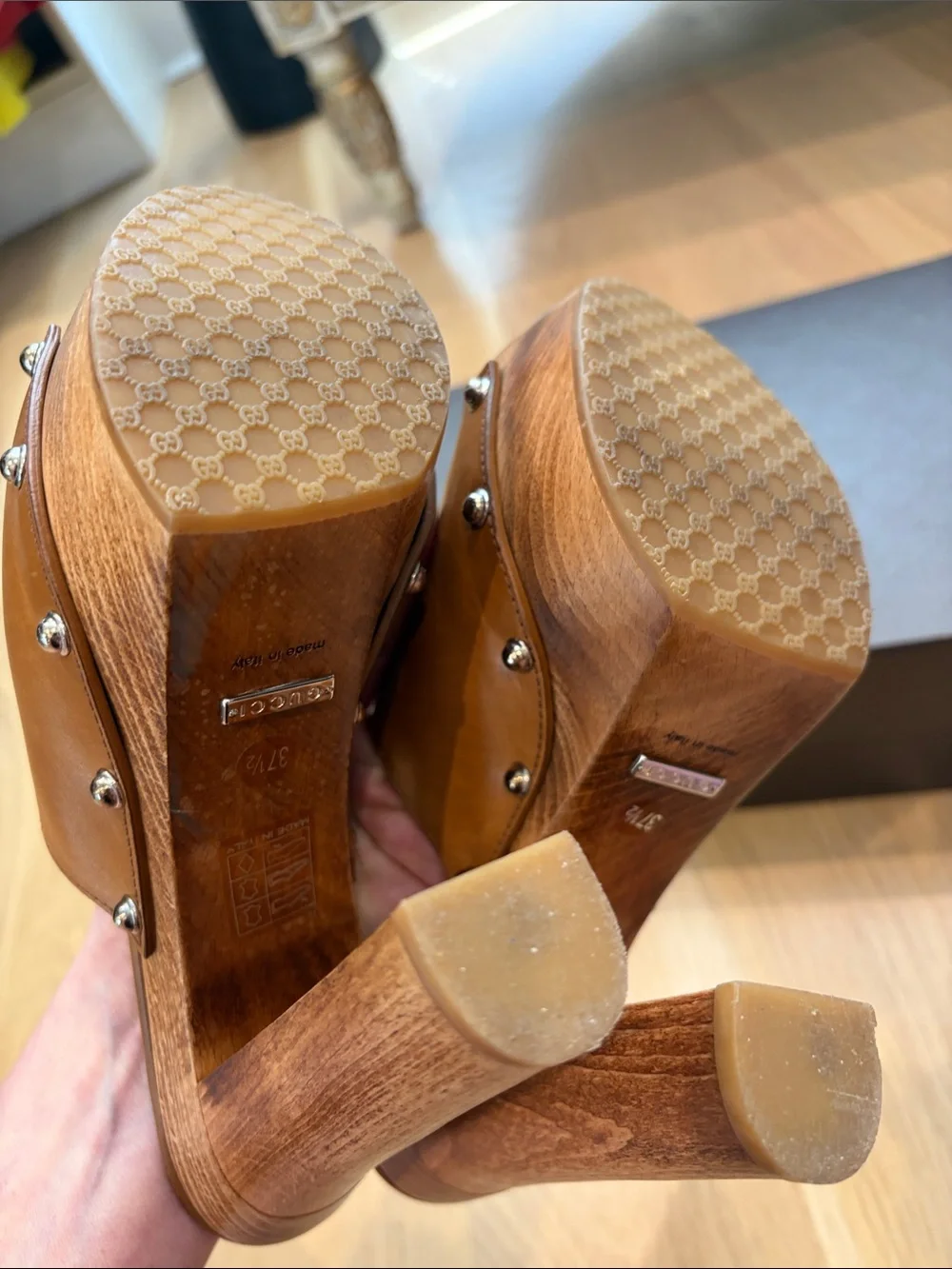 Gucci Tan Leather Horsebit Platform Mules